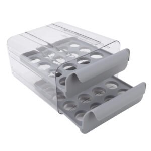 Egg Drawer Double Layer Transparent 32 Lattice Large Capacity Egg Storage Box for Refrigerator Grey